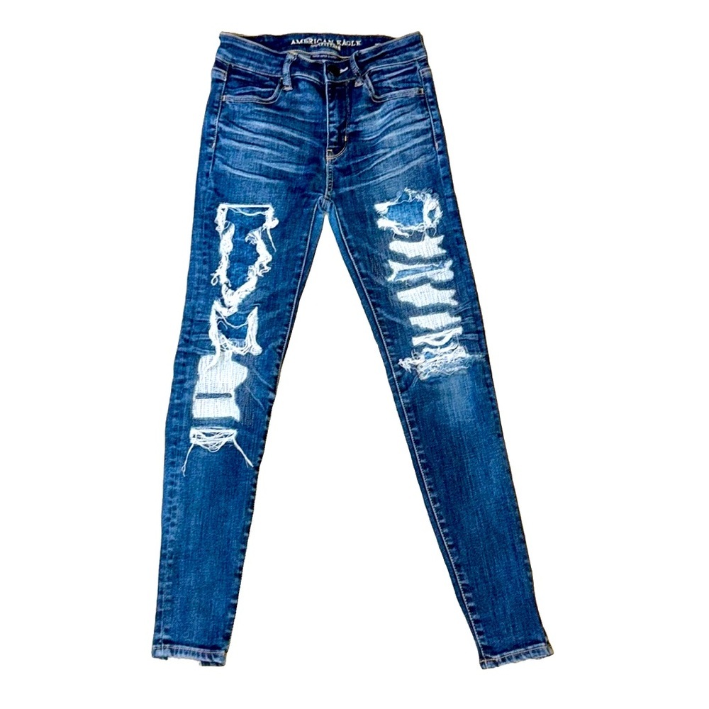 💙 AMERICAN EAGLE | High Rise Jeggings | Distressed Skinny | Stretch Denim